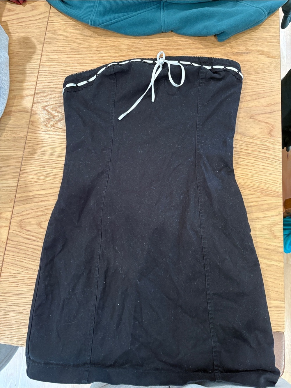 Garage Black Strapless Mini Dress with White Tie